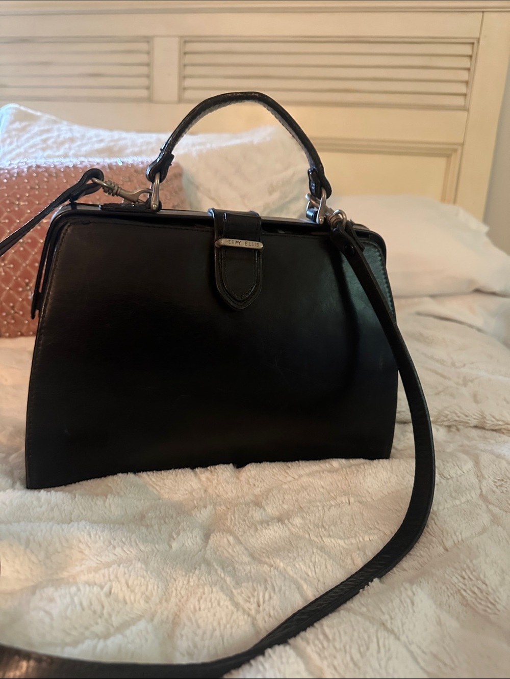 Perry Ellis Black Leather Top-Handle Satchel
